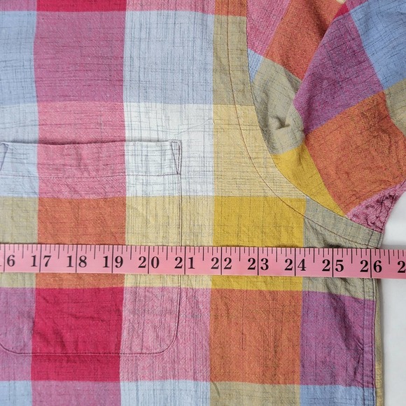 Orvis Chambray Shirt XL Red Blue Yellow Patch Plaid Men's Colorful Casual Pocket - Picture 6 of 8